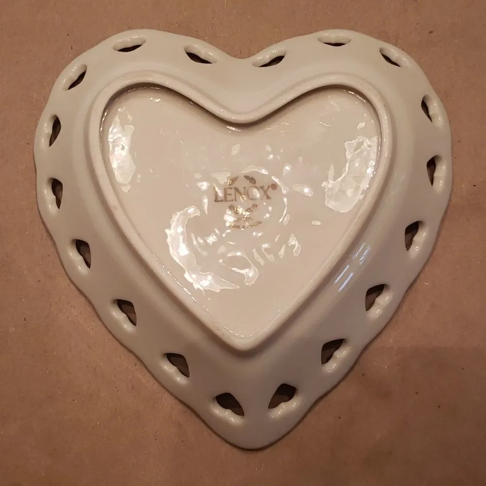 Small Vintage Lenox Heart Shaped Dish with Heart Shaped Cutouts Gold Trim